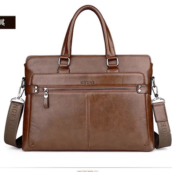 Túi xách cặp da đựng laptop công sở OYUNS T01 40x29x7cm (Nâu đậm-Nâu sáng-Đen) | BigBuy360 - bigbuy360.vn