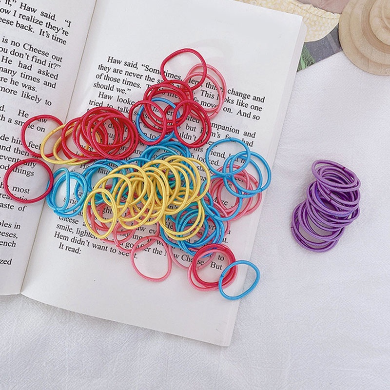 Set 100 Dây Thun Cột Tóc Co Giãn Nhiều Màu Sắc Thời Trang Cho Bé Gái