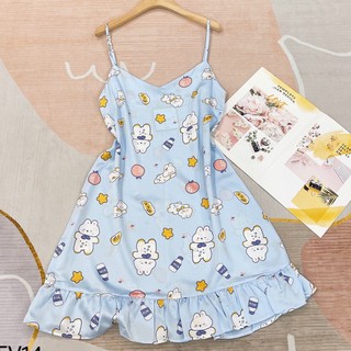 Đầm Ngủ 2 Dây Lụa Satin mềm mịn mát in hình siêu cute (nhiều mẫu)