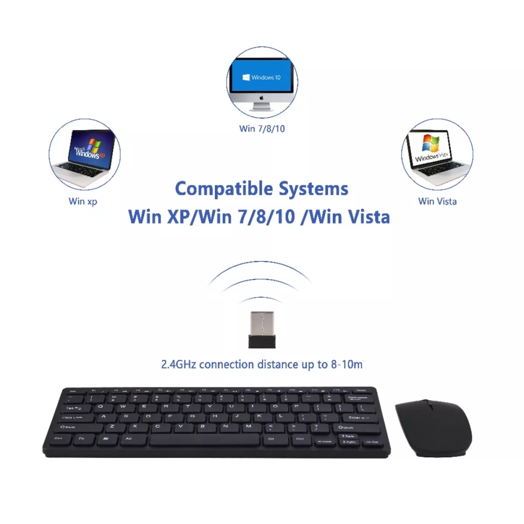 Bàn Phím và Chuột Cắm Chip USB Không Dây Chống Thấm Nước 2.4G dùng cho laptop, máy tính