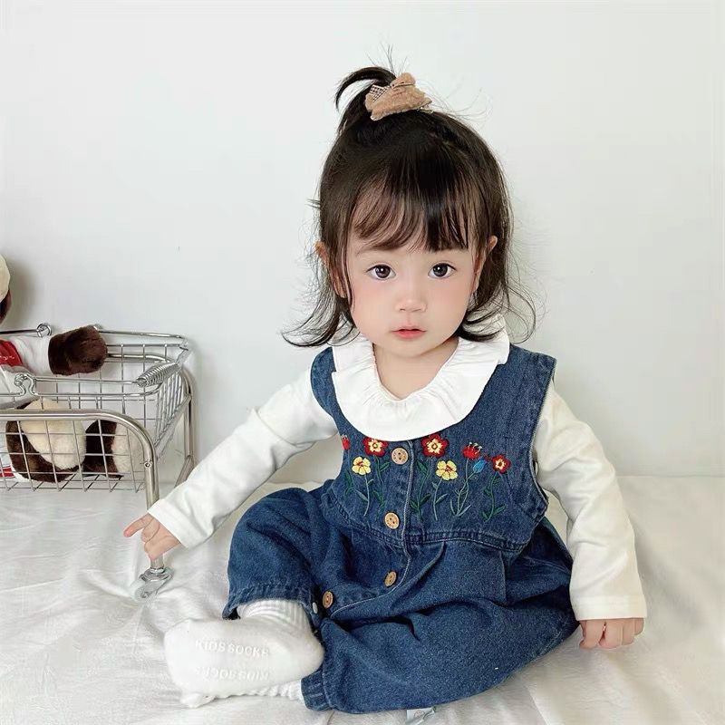 Bộ Áo Khoác Denim Dáng Rộng + Quần Yếm Denim Thời Trang Mùa Thu Hàn Quốc Cho Bé Gái