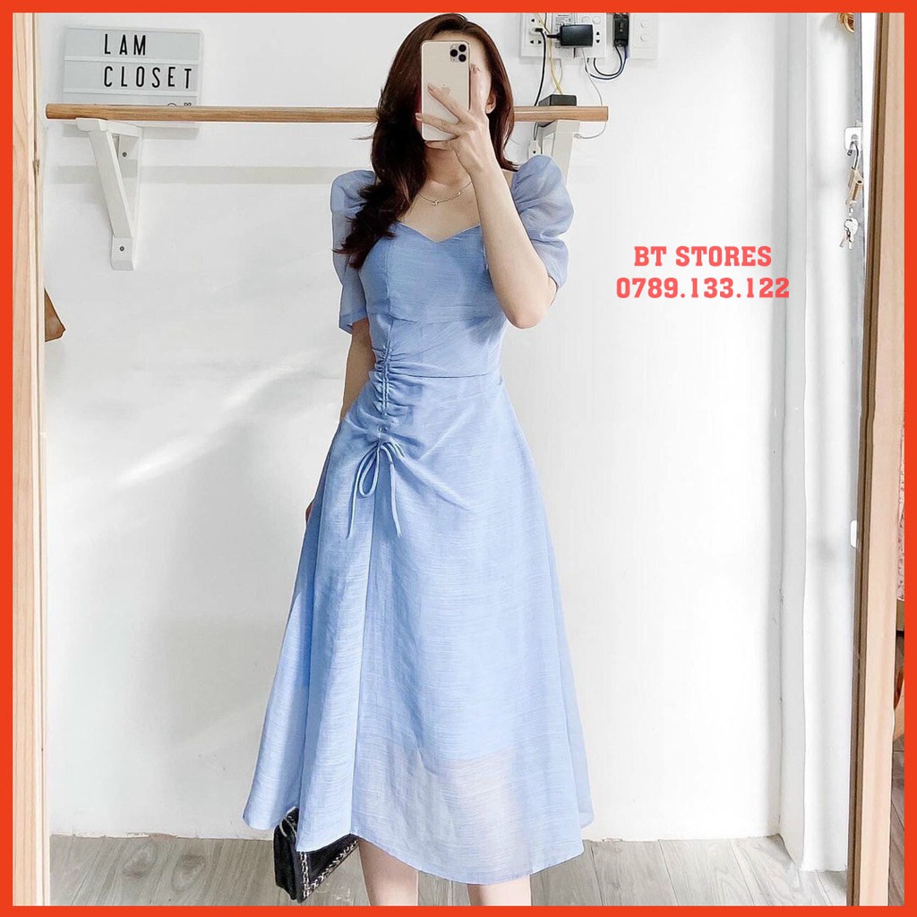 Đầm dự tiệc sang trọng chíp eo bằng dây rút, đầm may 2 lớp, có sẵn mút ngực