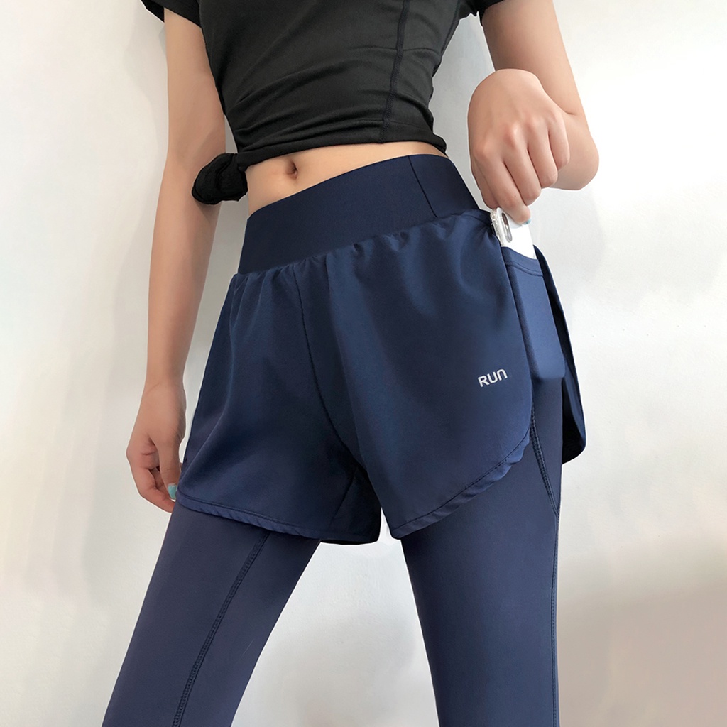Quần dài tập gym yoga chạy bộ 2 lớp AMIN AM057 có túi đựng điện thoại vải co dãn thoáng mát