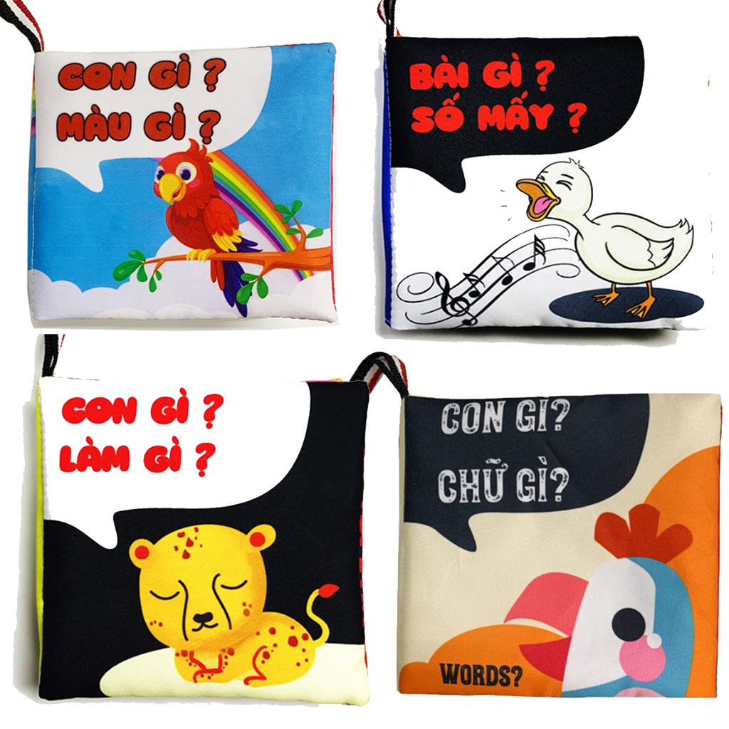 Sách vải cho bé pipovietnam - song ngữ Anh Việt -tương tác sơ sinh từ 0-12 tháng (Bộ 4 cuốn)