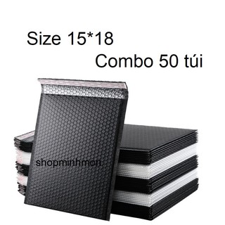 Combo 50 túi gói hàng niêm phong, Túi đóng hàng lót bóng khí chống sốc, Túi giấy Kraft size 15x18+4 cm