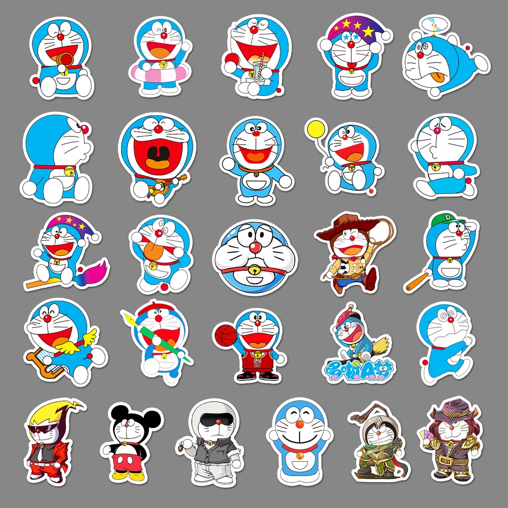 Bộ 52 Miếng Dán Hoạt Hình Doraemon Nobita Nobi Shizuka Trang Trí Xe Hơi / Laptop / Vali / Hành Lý / Điện