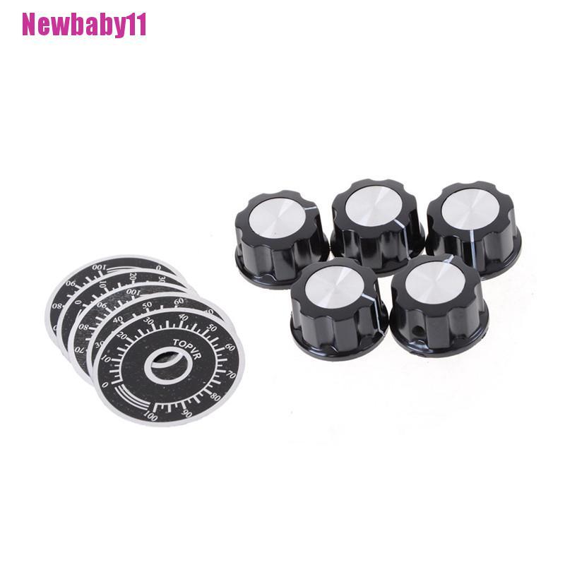 Set 5 Bộ Núm Vặn Chiết Áp Màu Đen Kèm 5 Nắp Đếm 0-100