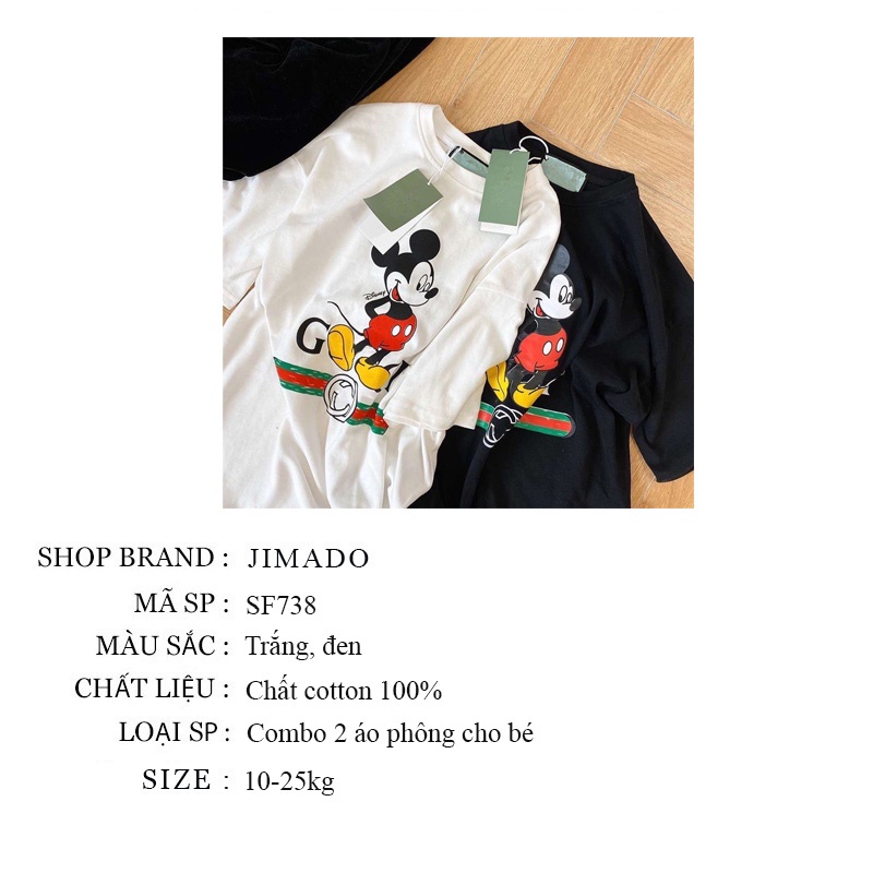 Áo phông cho bé gái bé trai set 2 áo thun in hình chuột mickey đen trắng chất mát kèm túi giấy JIMADO SF738