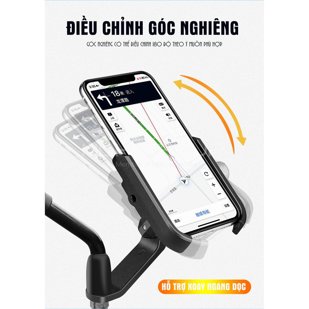 Giá Kẹp Đỡ Điện Thoại Cho Xe Máy/ Xe Gắn Máy/ Xe Moto Hợp Kim Nhôm Cao Cấp Chống Rung, Chống Cướp Giật MLH