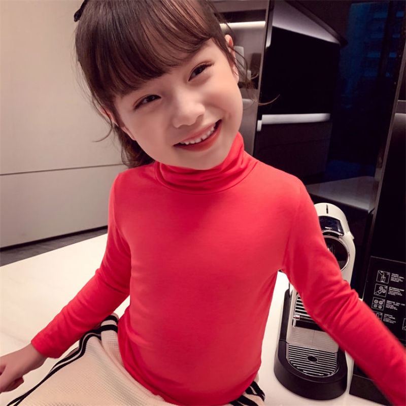 Áo thun tay dài cổ lọ màu trơn thời trang mùa thu nhiều màu tùy chọn cho bé gái