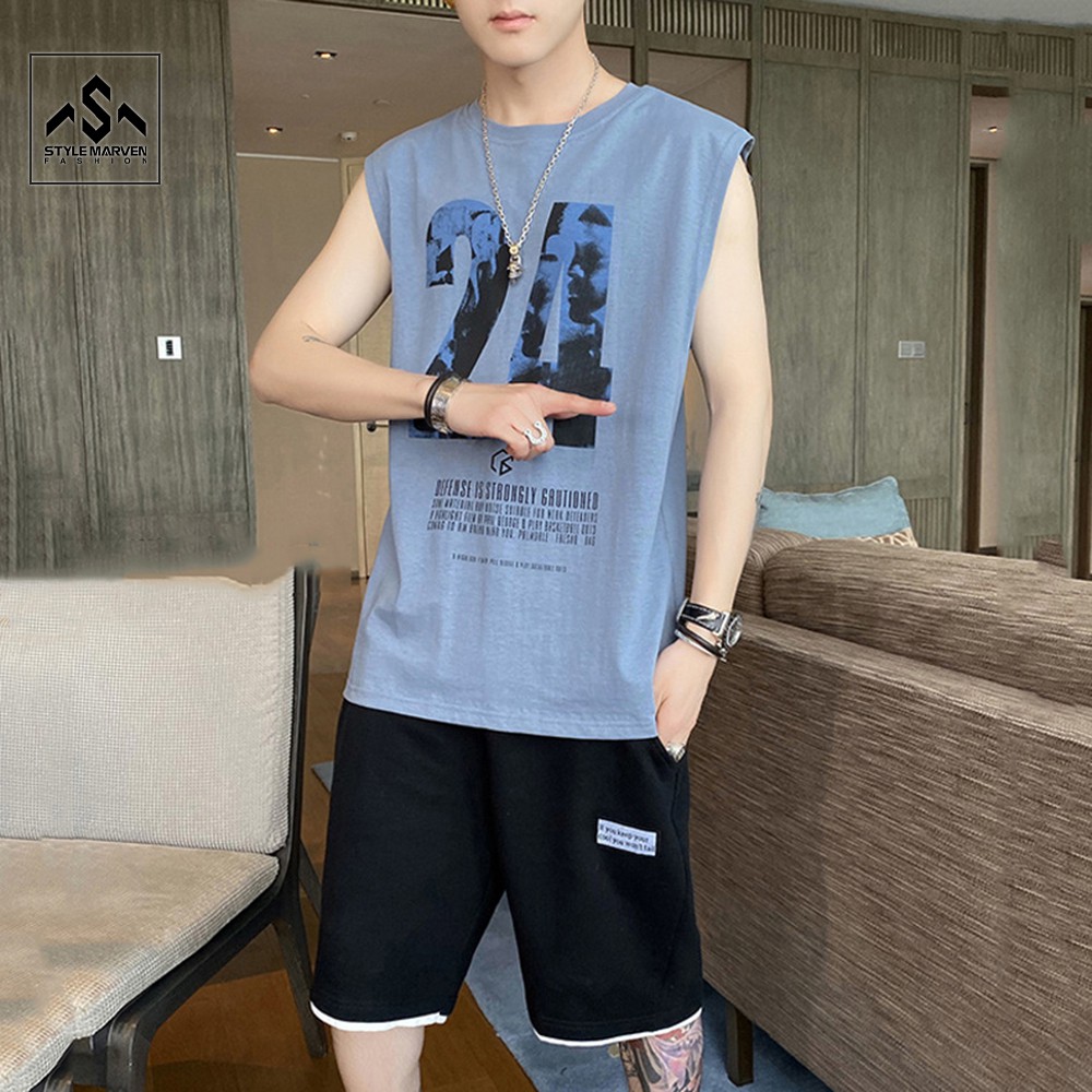 Bộ quần áo thun nam STYLE MARVEN áo ba lỗ sát nách 24 mix quần short túi hot trend thời trang - SET NAM 90000160C