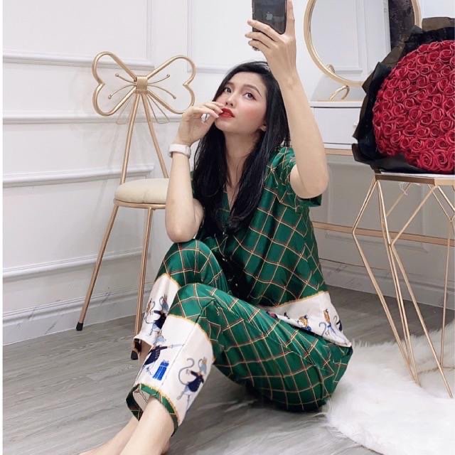 Bộ Lụa Satin Tay Cộc Quần Dài Siêu Hot