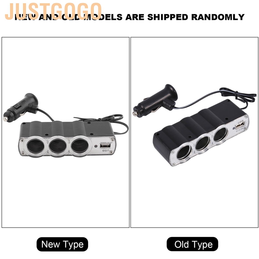 3‑Socket Car Cigarette Lighter Socket Splitter DC Power Charger Adapter With USB