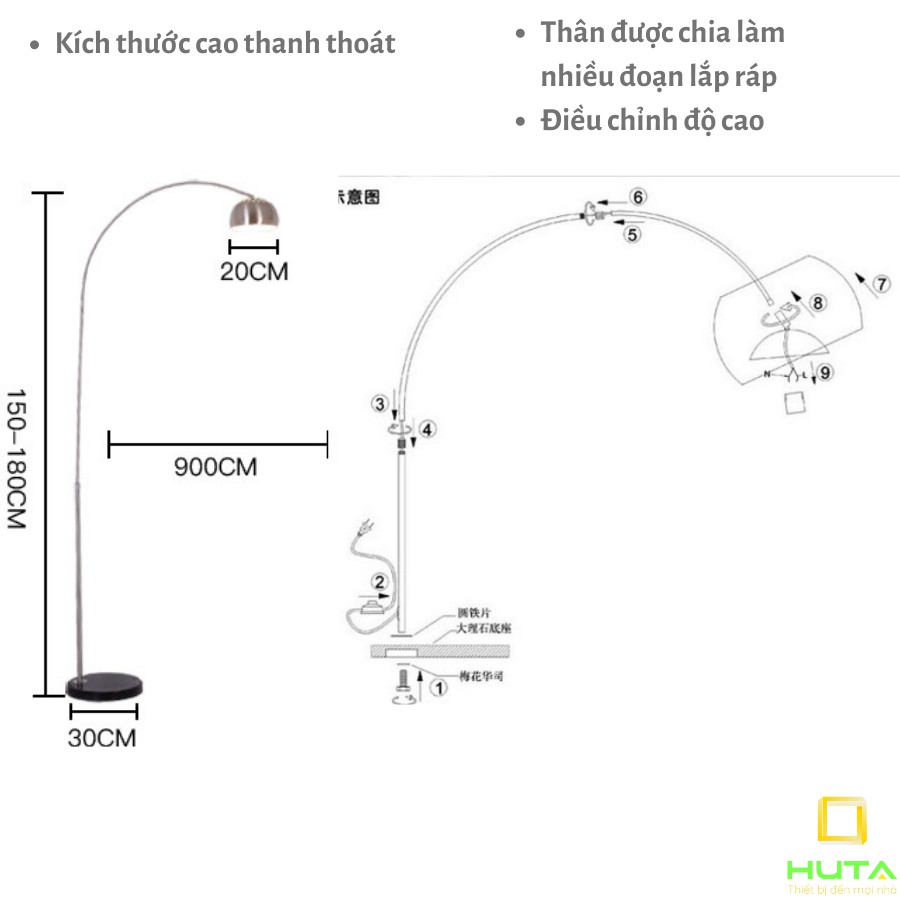 Đèn Cây Đứng Phòng Khách, Dùng Làm Đèn Sàn Trang Trí Nội Thất, Phòng Ngủ, Bóng Led, Chao Vải, Mã D3– HUTA shop