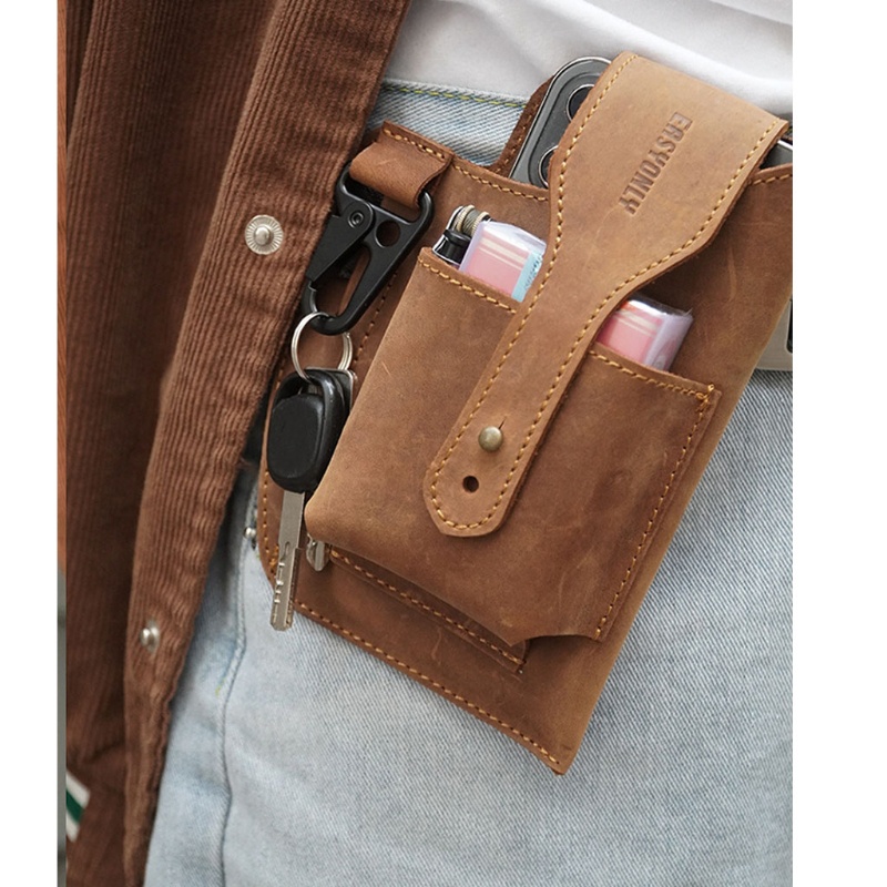 Túi Đeo Hông Bằng Da Bò Đa Năng Kèm 2 Móc Khóa Phong Cách Phục Hưng