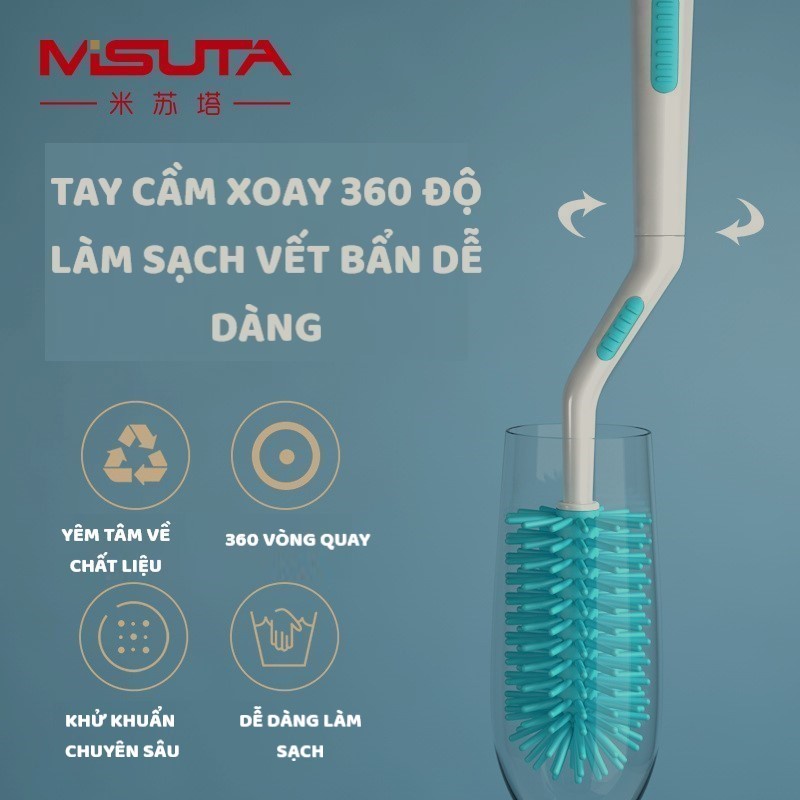 Bộ Cọ Rửa Bình Sữa, Núm Ti Cho Bé Misuta - Chất Liệu Silicon Cao Cấp, Đầu Xoay 360 Độ