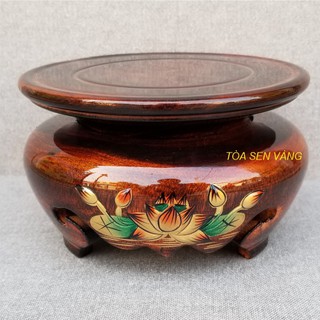 Đế gỗ - Đôn Gỗ Hoa sen đắp nổi - Màu nâu đỏ