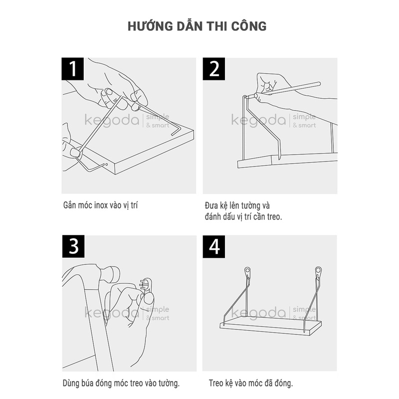 Kệ Gỗ Trang Trí Treo Tường Không Cần Khoan Thương Hiệu Kegoda, Nhiều màu, Nhiều Kích Thước