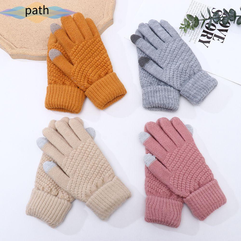 Găng tay len dệt kim vải cashmere nhân tạo che hết ngón giữ ấm trong mùa đông dùng được màn hình cảm ứng màu tùy chọn