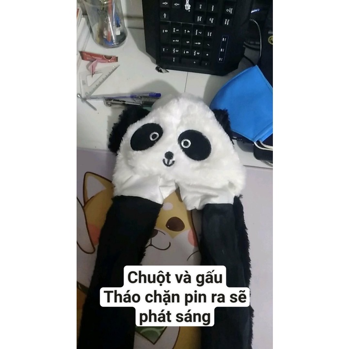 Mũ len tai thỏ giật-Mũ len gấu trúc giật Black ping dễ thương SIÊU HOT HIT