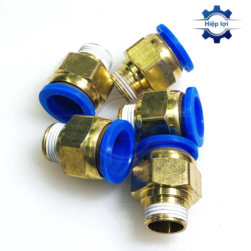 Đầu nối nhanh khí nén PC xanh - cút nối dây hơi khí nén - nối thẳng dây hơi khí nén - nối thẳng 1 đầu ống 1 đầu ren