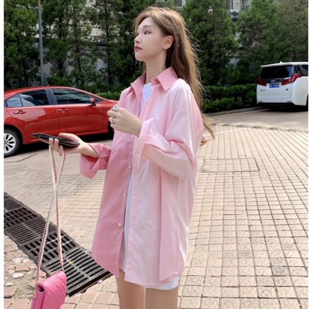 Áo Sơ Mi Chống Nắng Tay Dài Dáng Rộng Phong Cách Preppy Dễ Phối Đồ