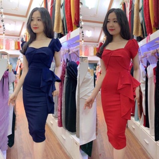 Đầm body dự tiệc phối bèo cổ U duyên dáng