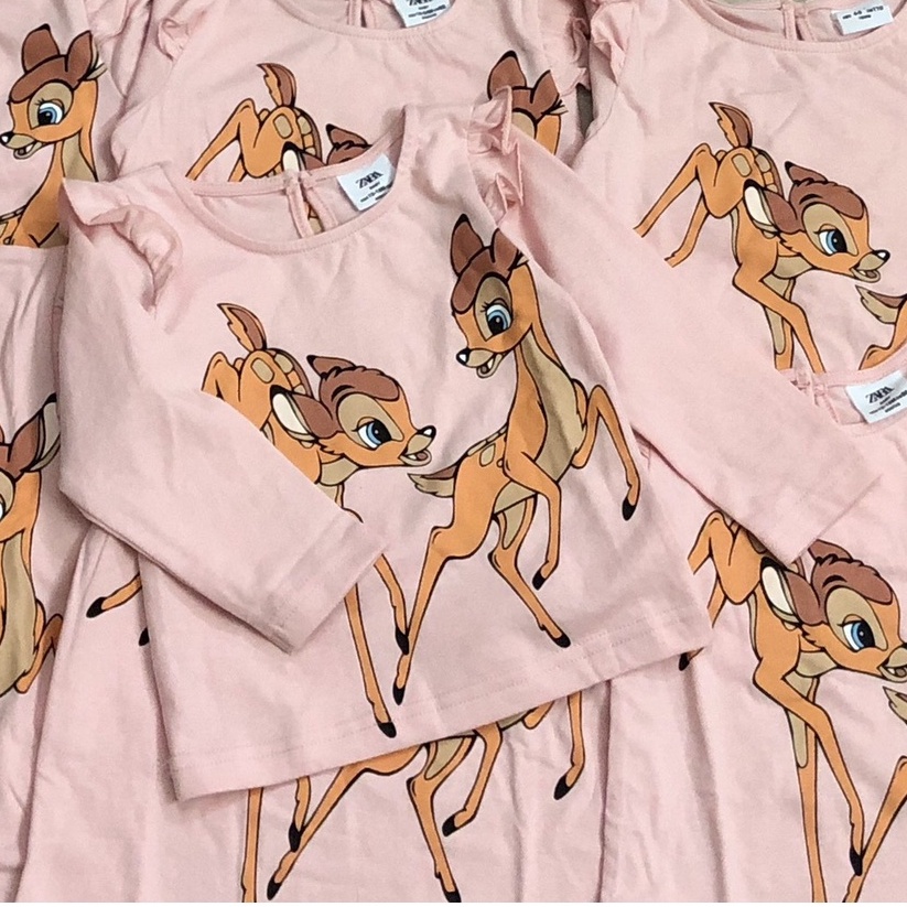 SALE -  [Rẻ Vô Địch] Áo dài tay cho bé gái, Áo dài tay hươu Bambi Zara màu hồng cho bé gái size 1-5t