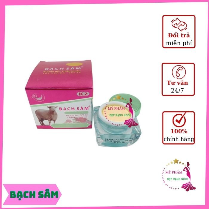 Kem Bạch Sâm K2, Kem Mụn Thâm, Dưỡng Trắng Da, Liền Sẹo, Chống Dị Ứng 18g