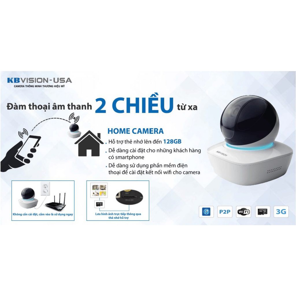 Camera Wifi KBVISION KX-H13PWN 1.3 Megapixel, IR 10m, F2mm, Micro SD, Push Video, Onvif, Xoay 355 độ