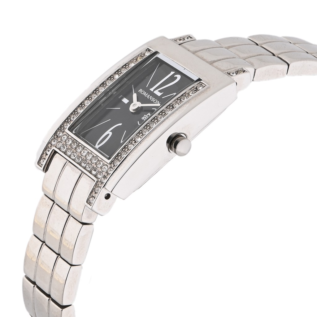 Đồng hồ Romanson Watch RM6159TLWBK nữ dây thép mặt chữ nhật nhỏ đính đá kính chống xước máy Thụy Sĩ chính hãng