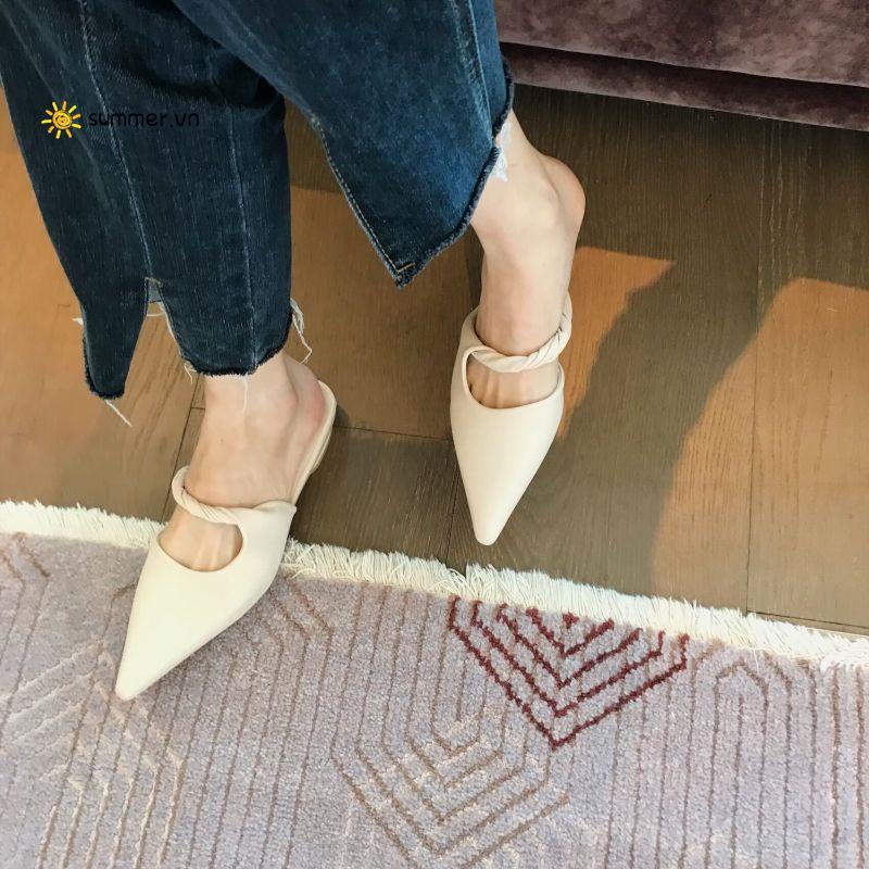 Boccalook Dép Mũi Nhọn Gót Thấp Mềm Mại Thiết Kế Xoắn Nhẹ Nhàng Thời Trang Hàn Quốc @ -