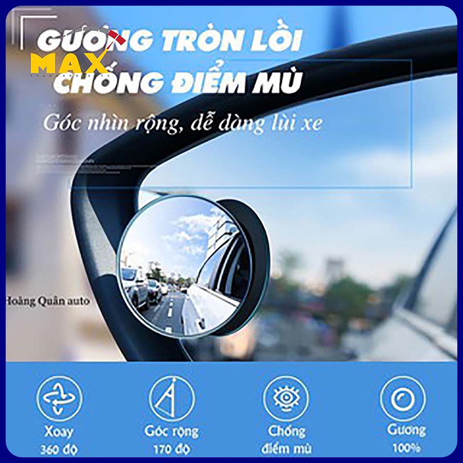 Gương Cầu Xóa Điểm Mù MAX STORE Chất Liệu Thủy Tinh Cao Cấp Giúp Quan Sát Sau Xe Dễ Dàng 4,9cm