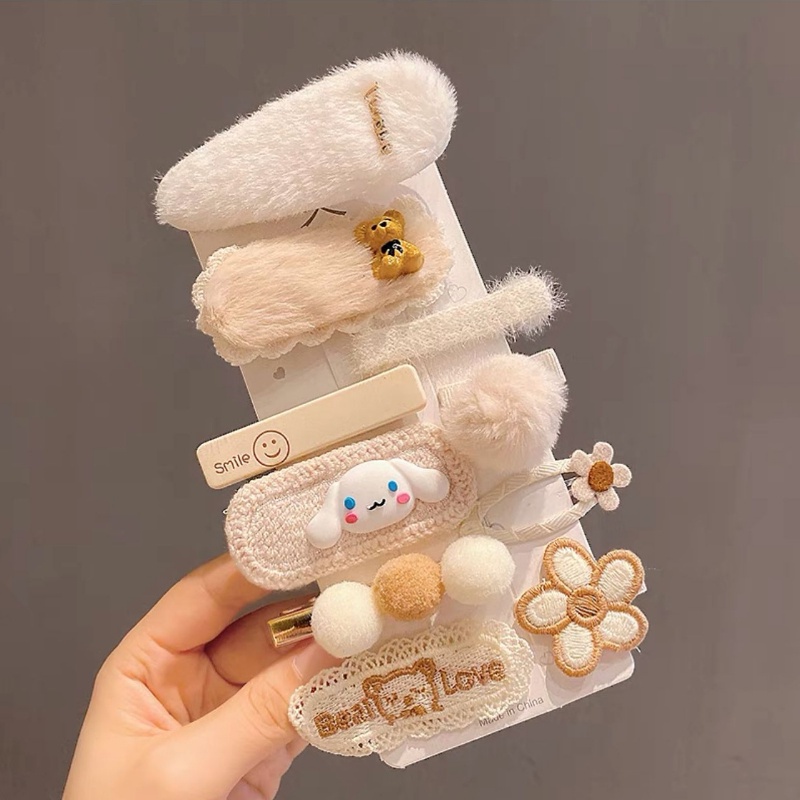 Set 10 kẹp tóc bằng vải lông mềm họa tiết hoạt hình phong cách dễ thương thời trang Hàn Quốc cho nữ