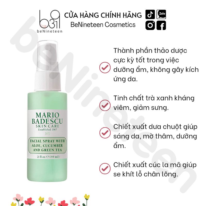 Xịt Khoáng Dưỡng Ẩm Mario Badescu Facial Spray With Aloe [BeNineteen]