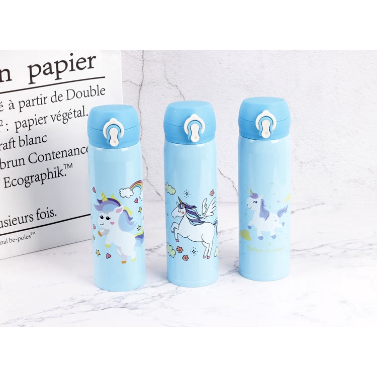 Bình nước thép không gỉ in hình ngựa một sừng hoạt hình Hàn Quốc