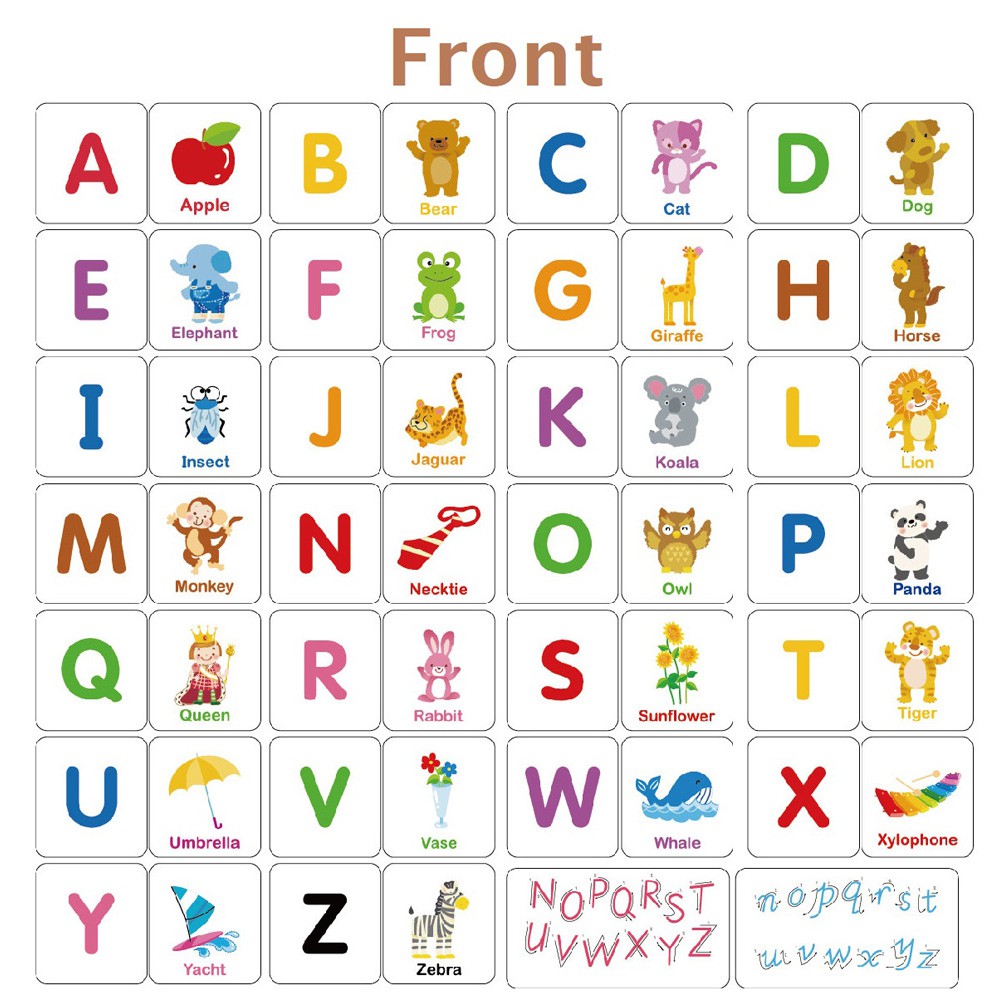Hộp 54 Thẻ Chữ Cái Alphabet In Hoa Và In Thường và Từ Vựng Giúp Bé Học Tốt Tiếng Anh