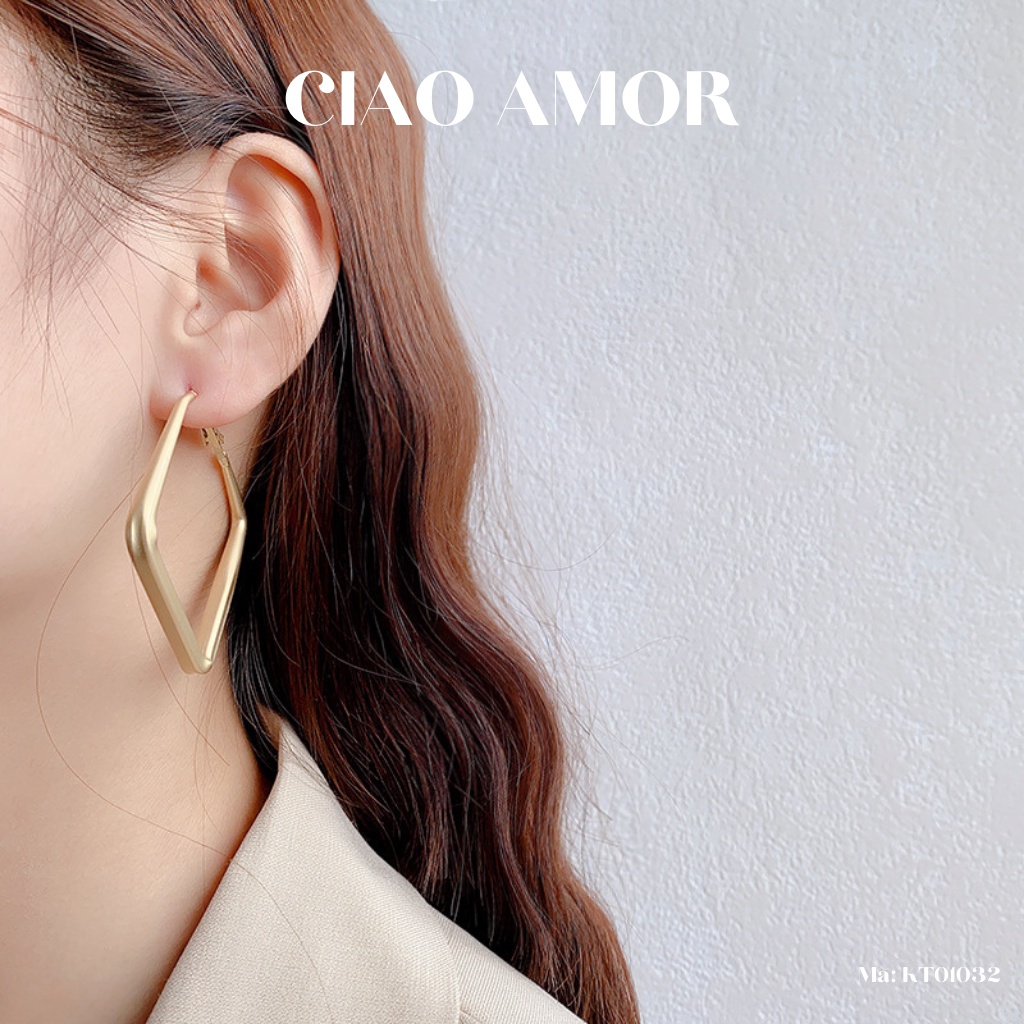 Khuyên tai nữ, Bông tai vuông to bản sang chảnh Trang sức Ciao Amor - KT0132