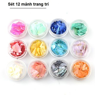 Xà cừ vân đá siêu mỏng set 12 màu ánh ngọc trai trang trí móng