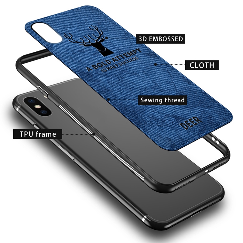 Soft TPU edge Canvas Embossed Deer Phone Case For Iphone X XR 7plus 8 | BigBuy360 - bigbuy360.vn