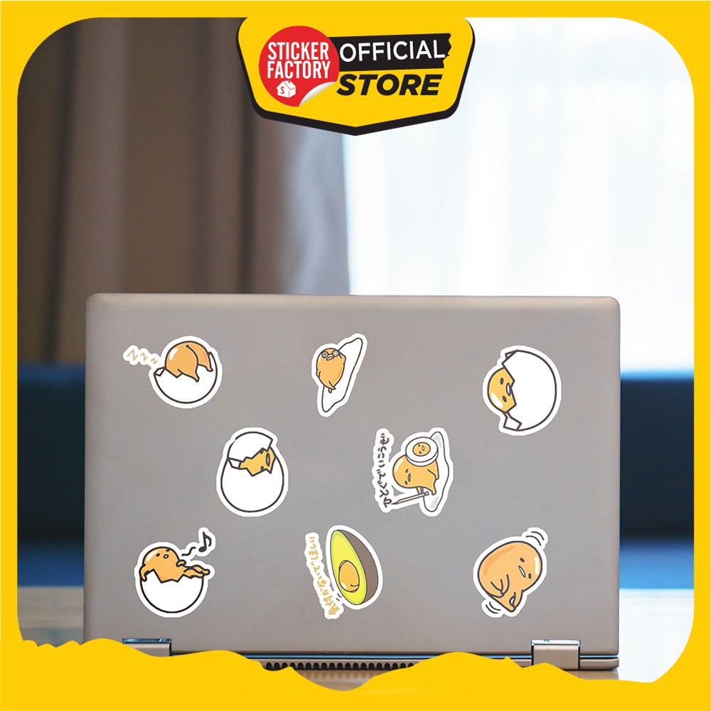 Hộp set 30 sticker decal hình dán nón bảo hiểm , laptop, xe máy, ô tô STICKER FACTORY - Trứng lười Gudetama