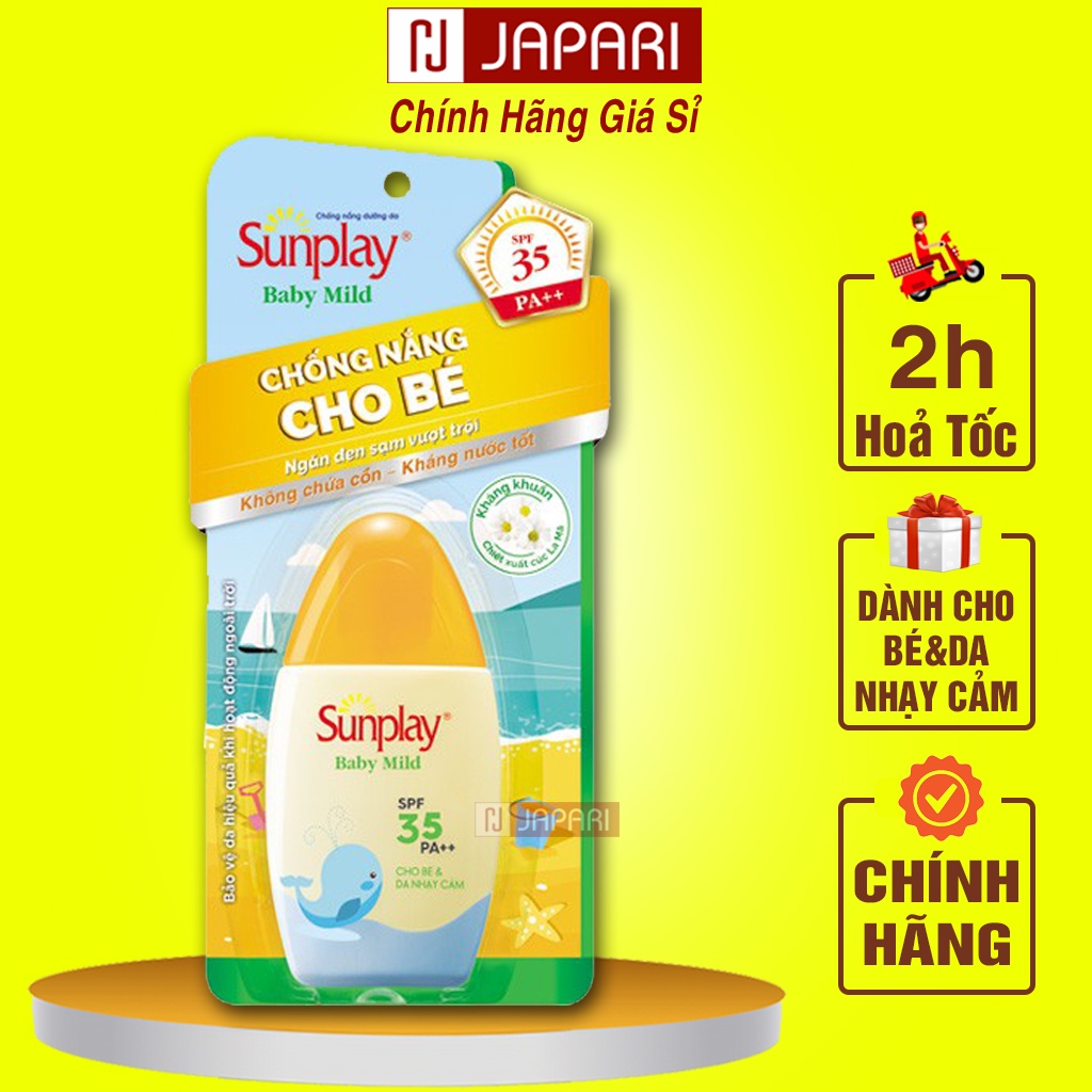 Kem Chống Nắng Cho Bé Và Da Nhạy Cảm Sunplay Baby Mild CHÍNH HÃNG - KCN Sunplay Da Mặt Và Toàn Thân Cho Trẻ Em JAPARI