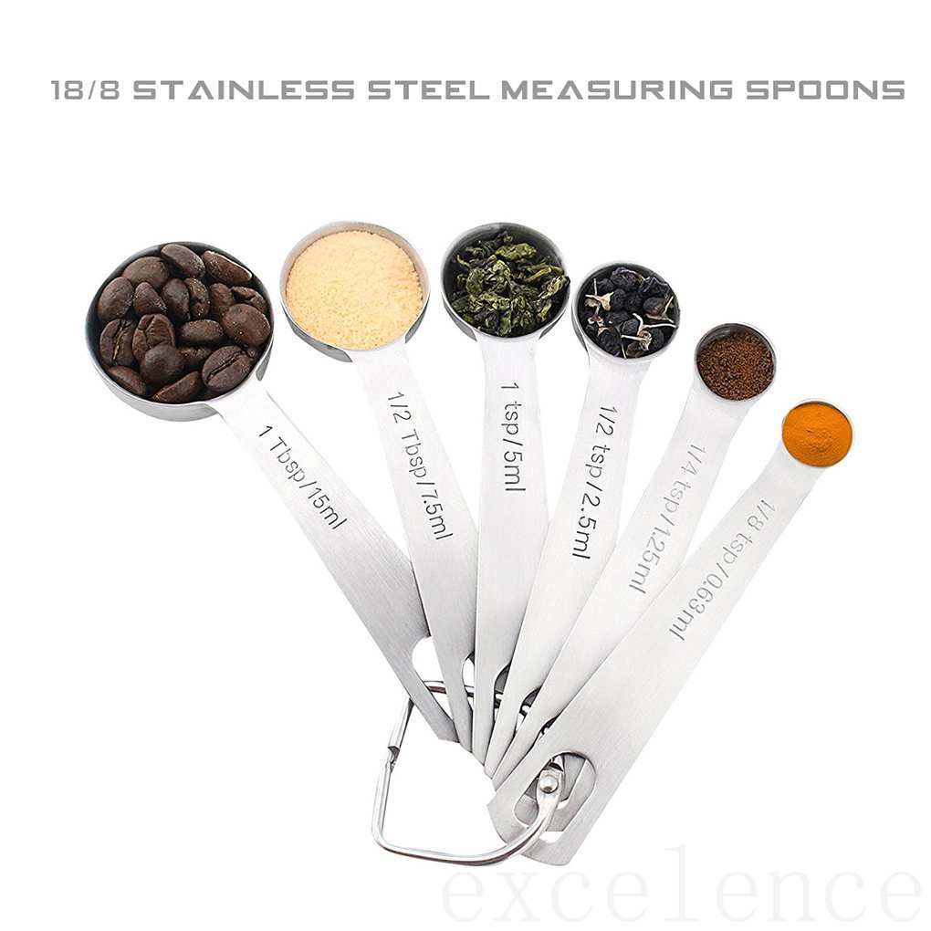 Set 6 Muỗng Đo Lường Bằng Thép Không Gỉ Tiện Dụng Cho Nhà Bếp