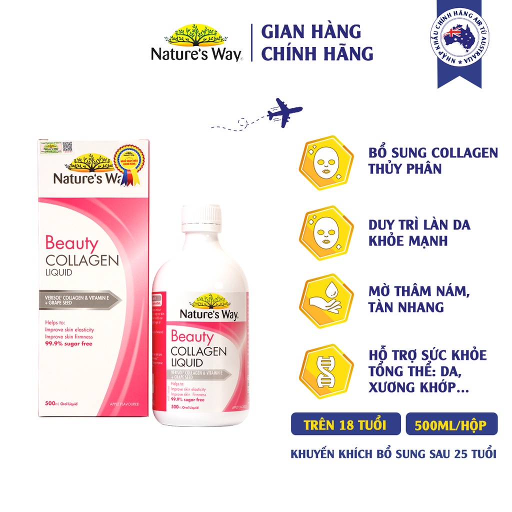 Collagen Dạng Nước Bổ Sung Collagen Thủy Phân Giúp Sáng Da Nature's Way Beauty Collagen Liquid 500ml