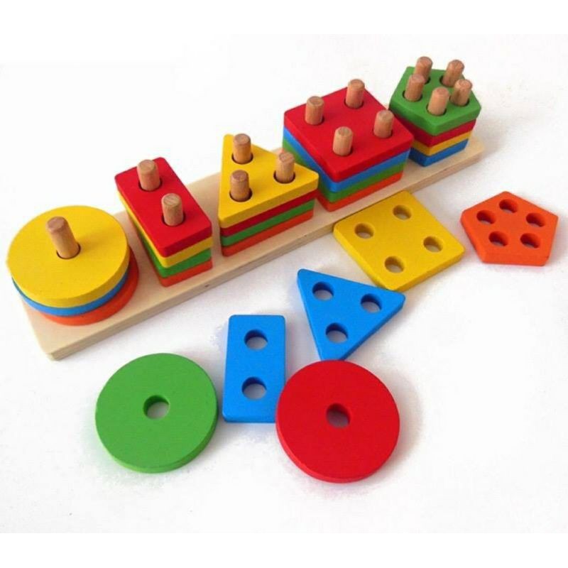 Bộ thả khối 5 cọc - Học cụ Montessori - phát triển trí tuệ trẻ