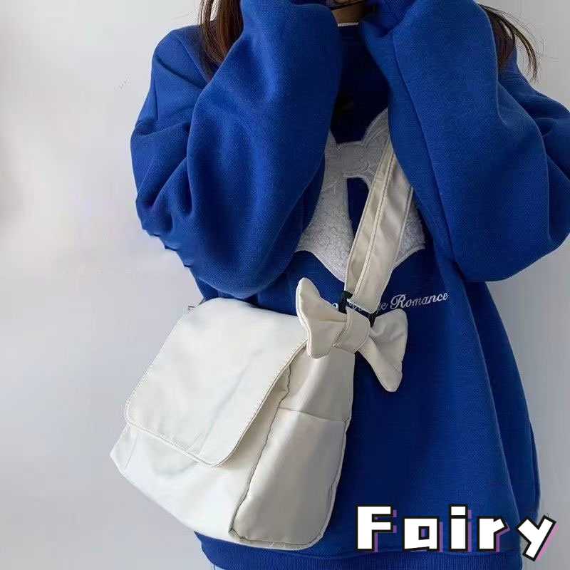 Túi canvas Đeo Chéo Một Bên Vai Màu Trơn Thắt Nơ Phong Cách Hàn Quốc Đơn Giản Đa Năng Dành Cho Học Sinh Nữ