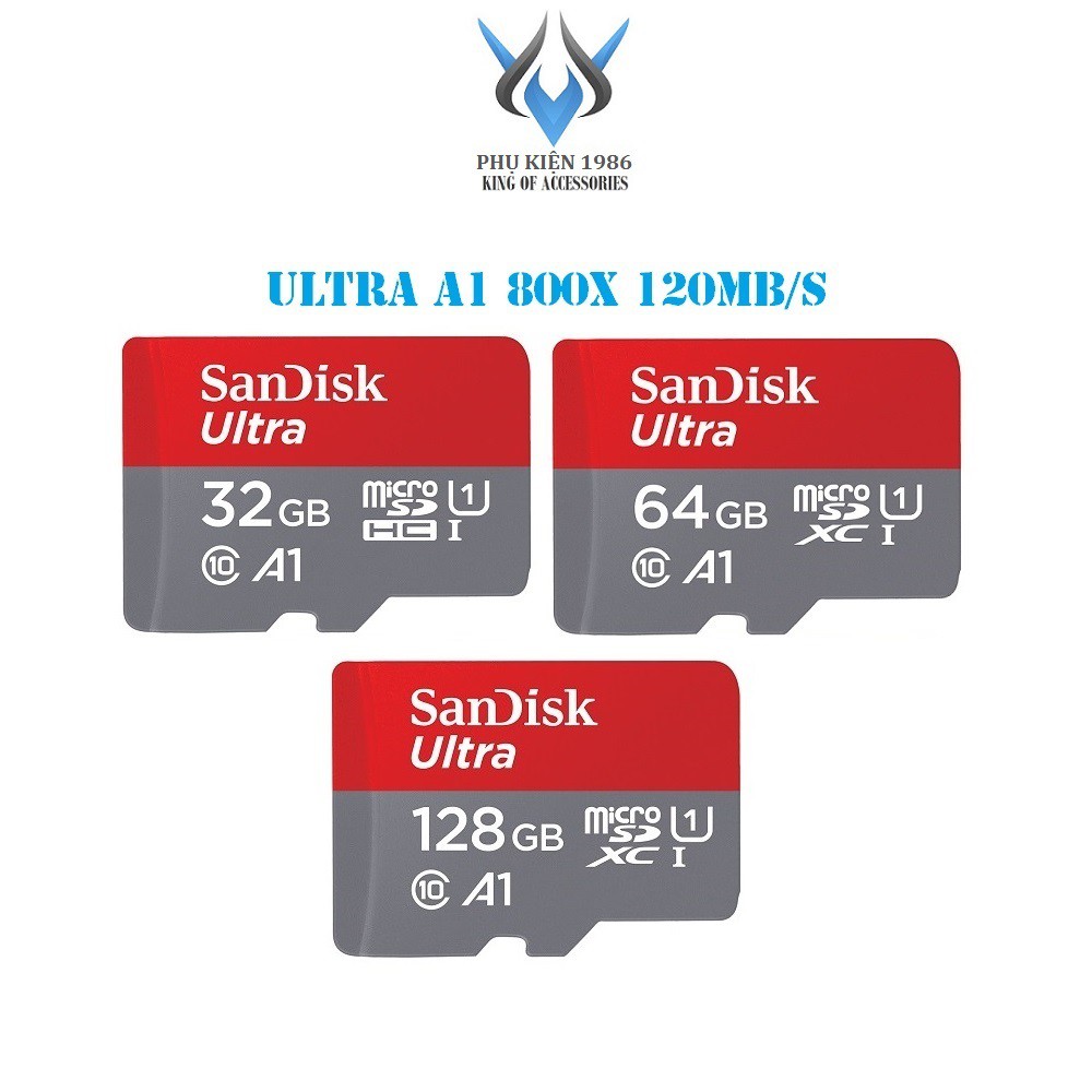 Thẻ nhớ MicroSDXC SanDisk Ultra A1 32GB / 64GB / 128GB / 256GB 800x U1 120MB/s - Không Adapter (Xám)
