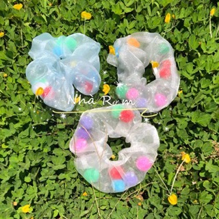 Cột tóc SCRUNCHIES pom pom (hạt to, hạt nhỏ và mix hạt)