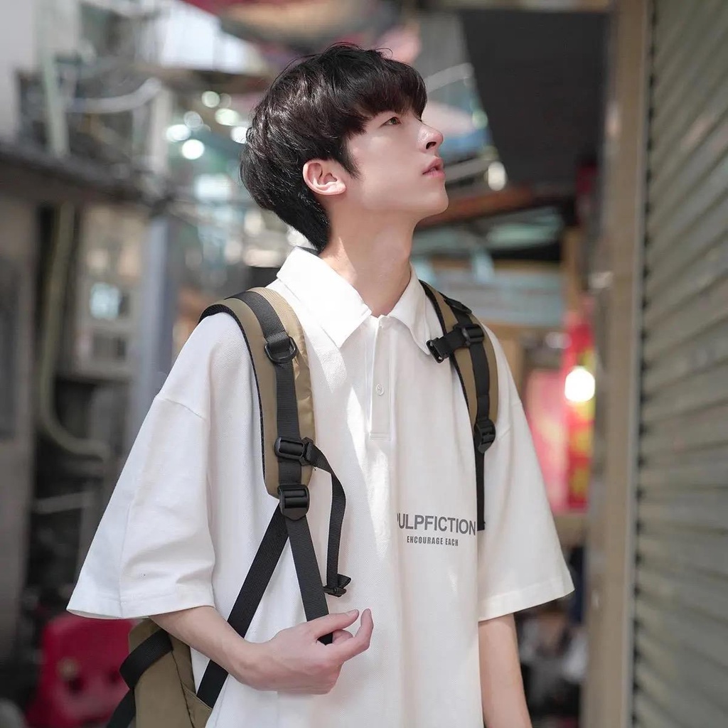 Áo Thun Polo Tay Ngắn Dáng Rộng Phong Cách Harajuku Nhật Bản Thời Trang Cho Nam
