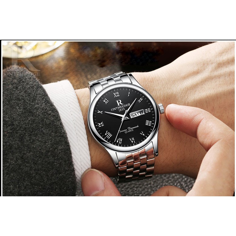 Đồng hồ nam dây thép Ontheedge 020 (fullbox, trắng-đen) | BigBuy360 - bigbuy360.vn